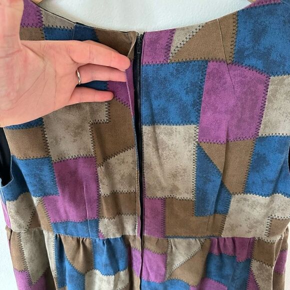 Handmade Printed Multicolor Patchwork Scarecrow Sleeveless Maxi Ruffle Hem Dress - Picture 6 of 8